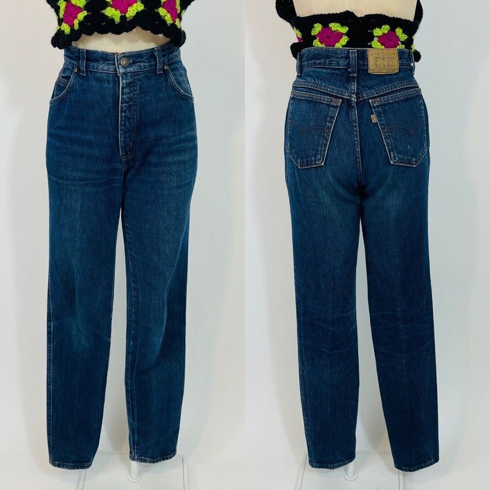 Vintage Levis High Rise Tapered Slim Jeans 26-27" Women's Brown Tab Long Inseam
